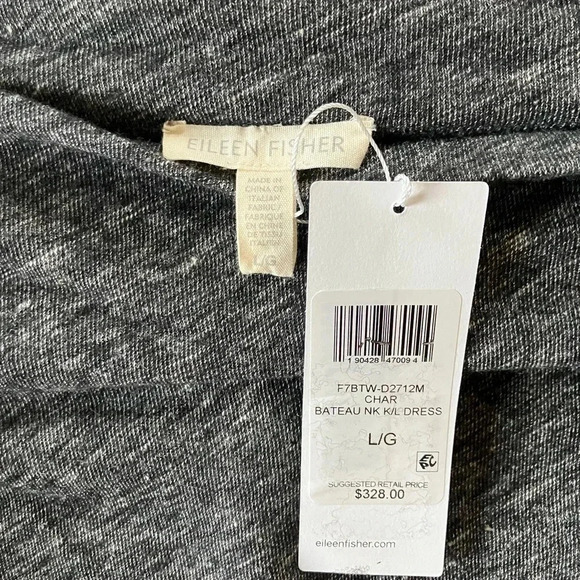 Eileen Fisher Cotton-Wool Bateau Neck Knit Shift Dress Charcoal NWT - Picture 7 of 7